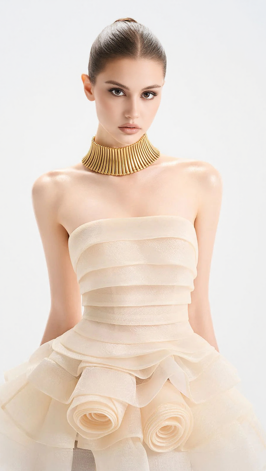 CORAL OFF-SHOULDER LAYER TRIM FLOWER MINI DRESS IN APRICOT