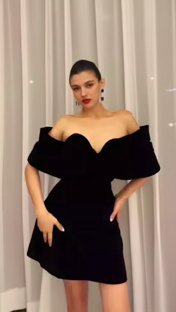 AIIZIE INGRID BLACK VELVET MINI DRESS - product image