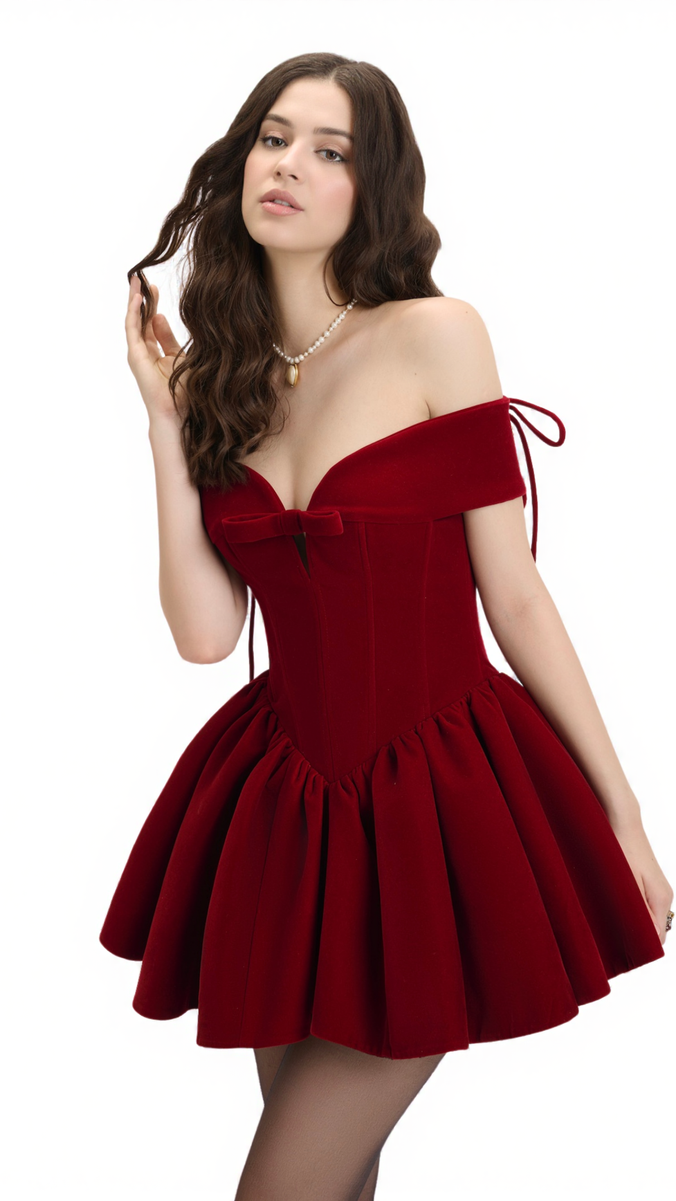 IREM RED VELVET OFF-SHOULDER CORSET MINI DRESS | PARTY & DATE NIGHT GLAM