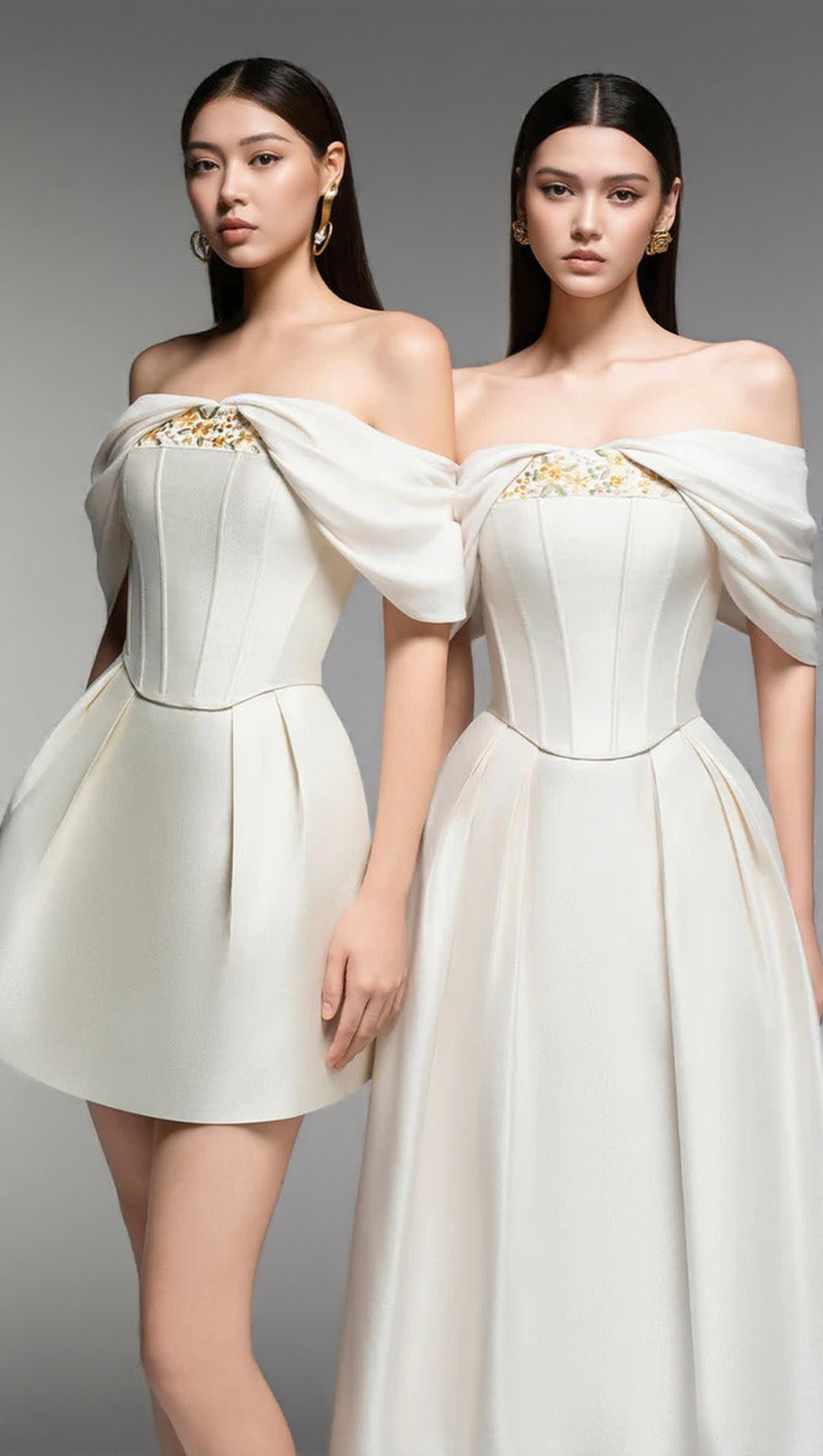 EMBROIDERY A-LINE OFF-SHOULDER POLYESTER MINI DRESS IN BEIGE