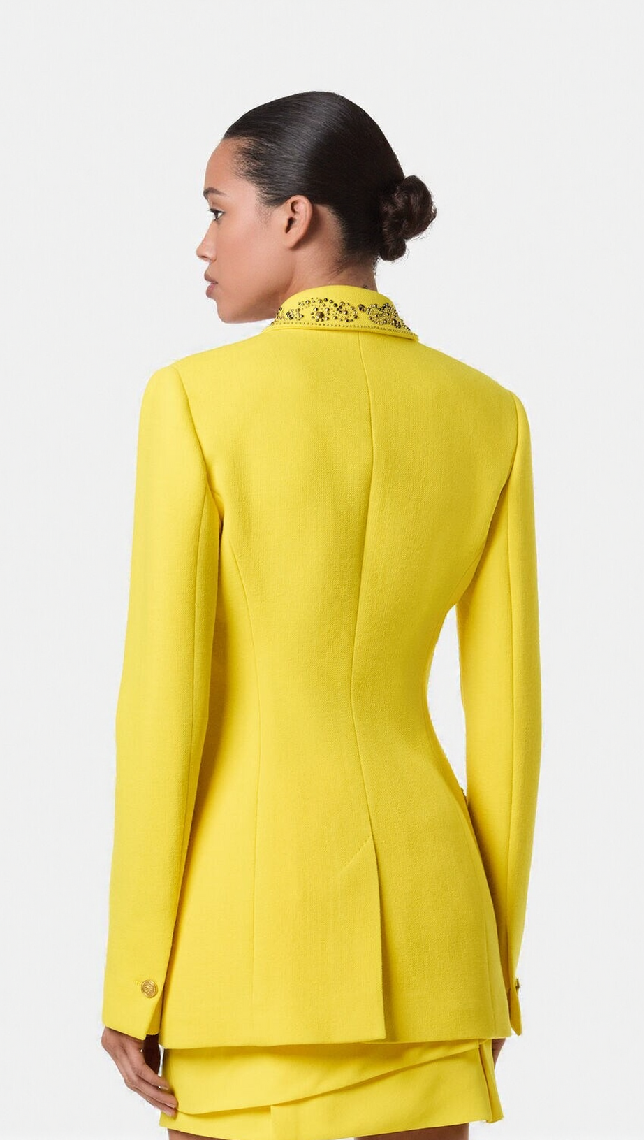 ANILA STUDDED WOOL FITTED SINGLE-BREASTED BLAZER IN YELLOW