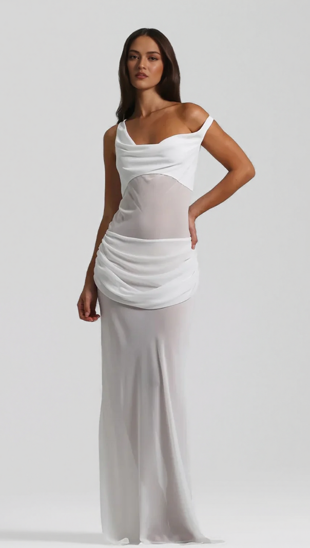 AIIZIE ISTAS WHITE CORSET MAXI DRESS | ELEGANT ONE-SHOULDER BRIDAL & GALA GOWN - product image
