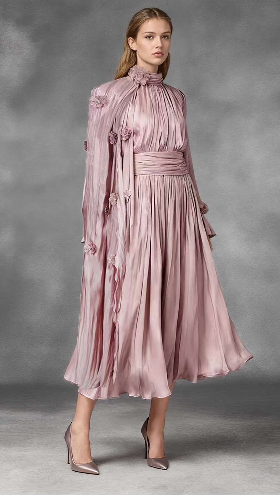 IRFAN FLOWER LONG SLEEVE MIDI DRESS