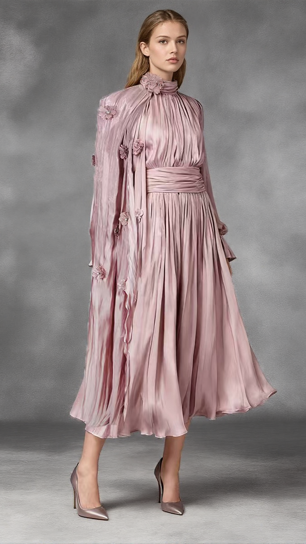 IRFAN FLOWER LONG SLEEVE MIDI DRESS