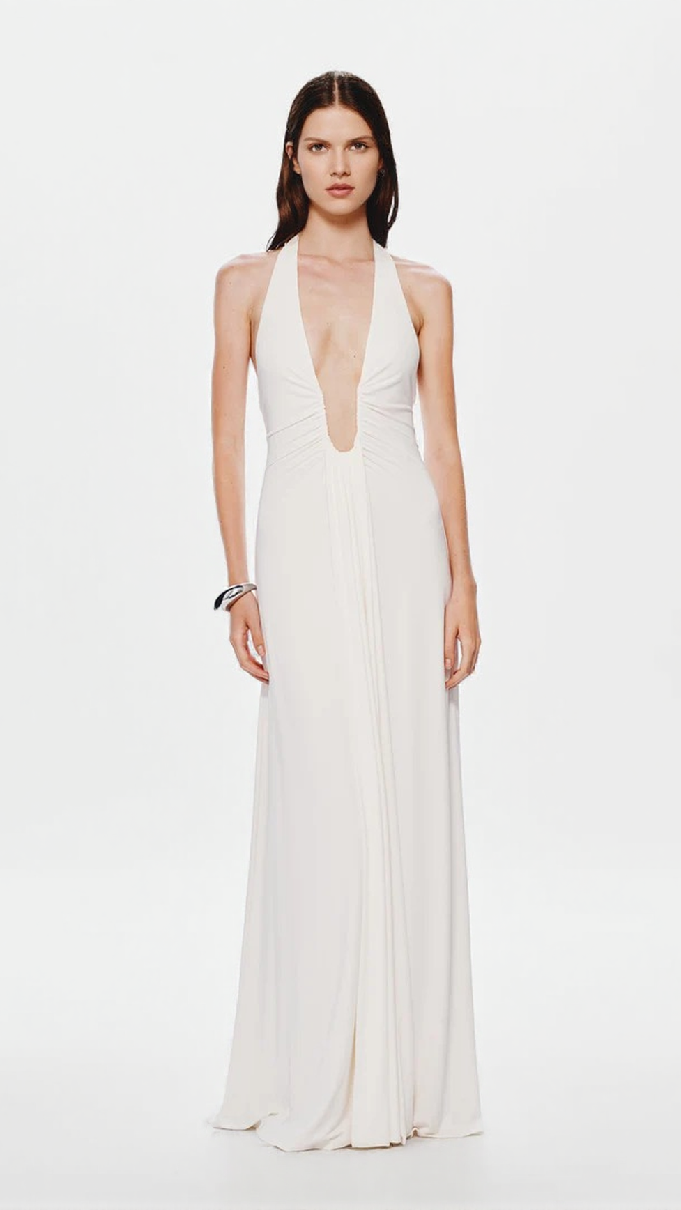 ISLA WHITE SATIN HALTER MAXI DRESS - ELEGANT EVENING & WEDDING GOWN