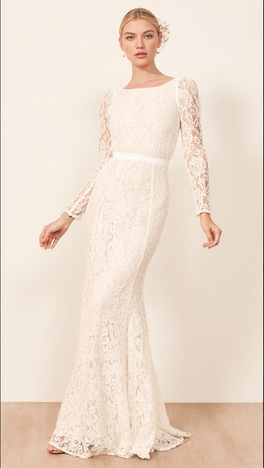 HAYNES ELEGANT WHITE LACE LONG SLEEVE MAXI DRESS - BRIDAL & FORMAL GOWN
