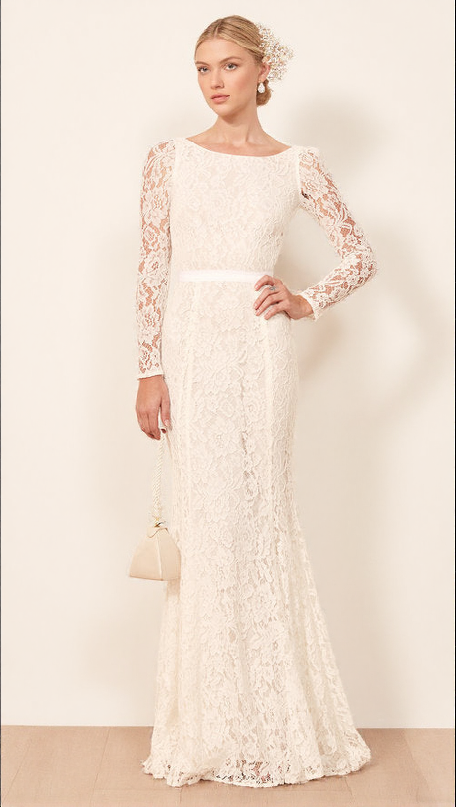 HAYNES ELEGANT WHITE LACE LONG SLEEVE MAXI DRESS - BRIDAL & FORMAL GOWN