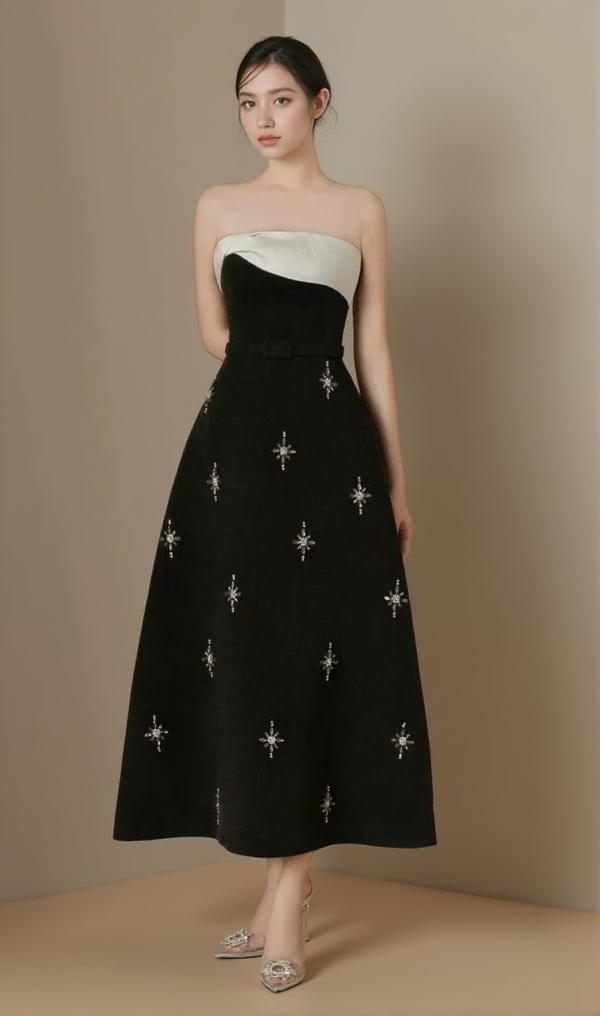 AIIZIE ELENOR A-LINE STONE TWEED MIDI DRESS - product image