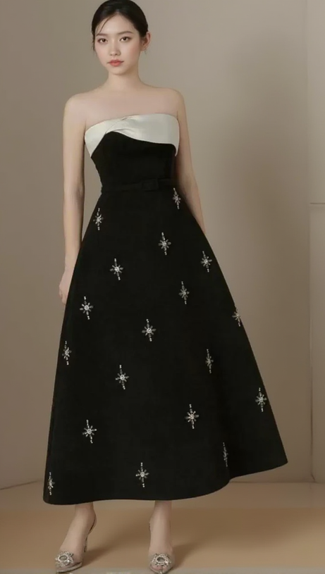 ELENOR A-LINE STONE TWEED MIDI DRESS