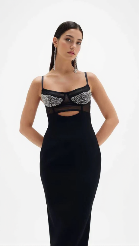 CRYSTAL EMBELLISHED CORSET MAXI DRESS