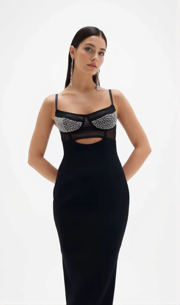 CRYSTAL EMBELLISHED CORSET MAXI DRESS