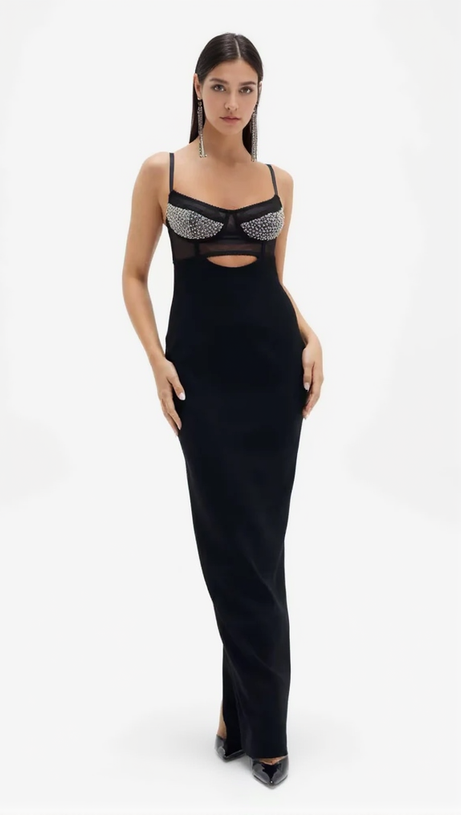 CRYSTAL EMBELLISHED CORSET MAXI DRESS