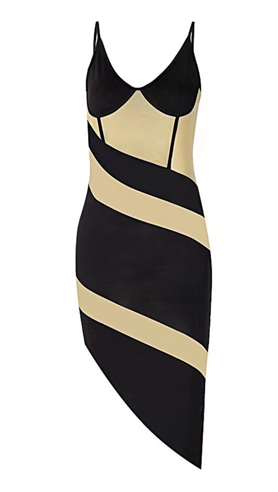 CONTRASTING SHEER SLIM MESH DRESS.