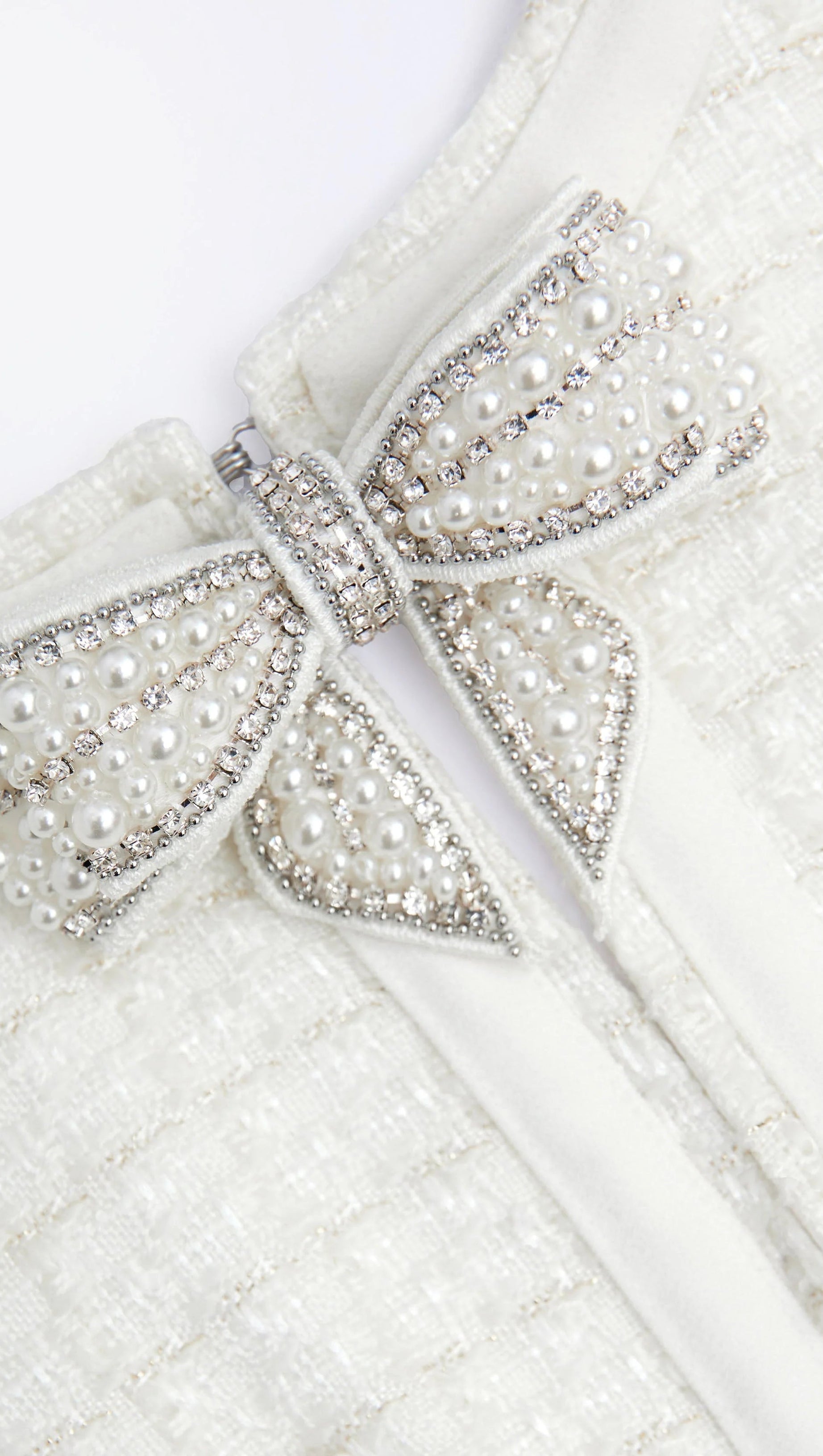 CREAM BOUCLE BOW MINI DRESS