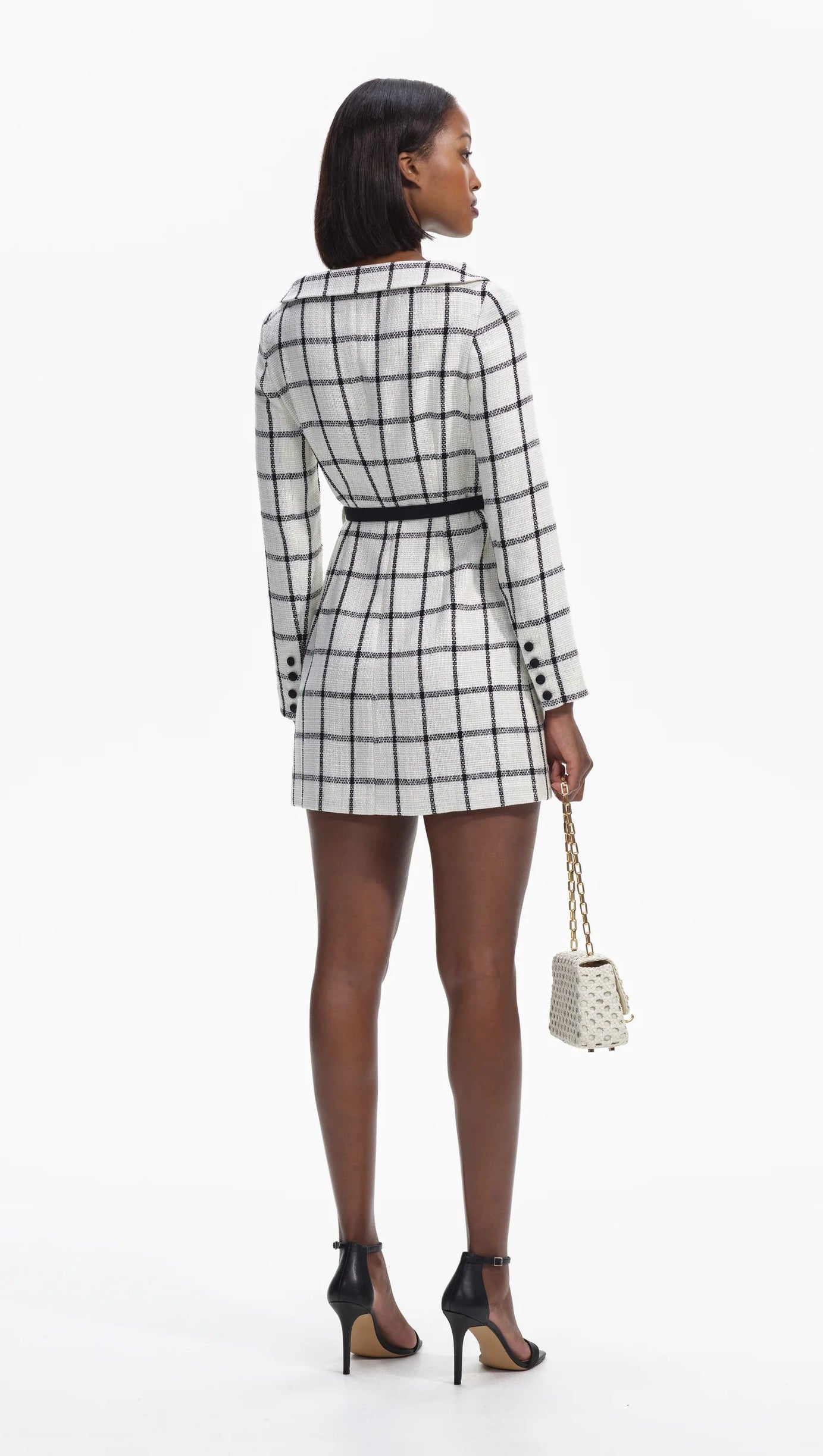 CREAM CHECK TAILORED MINI DRESS