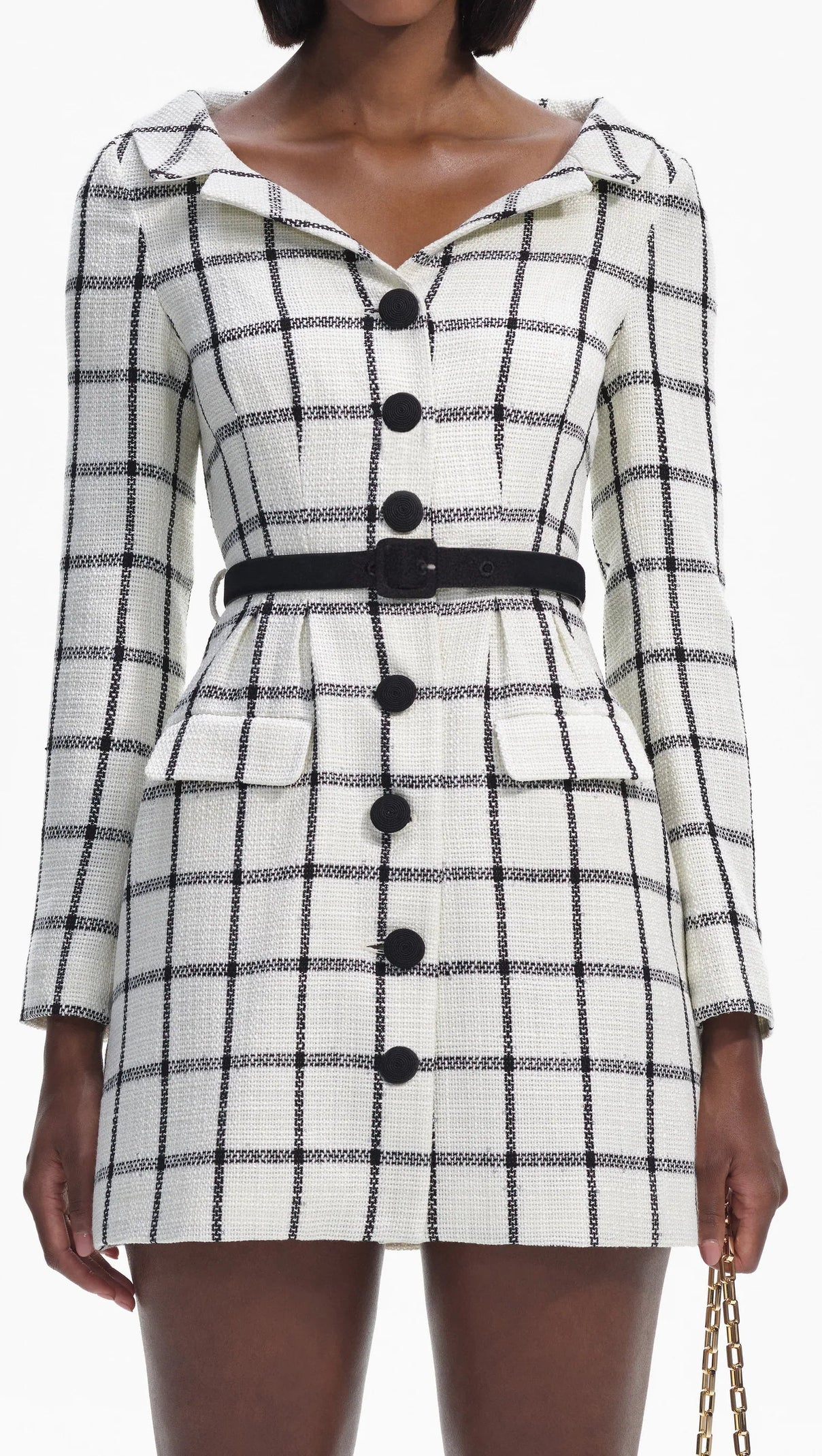 AIIZIE CREAM CHECK TAILORED MINI DRESS - product image