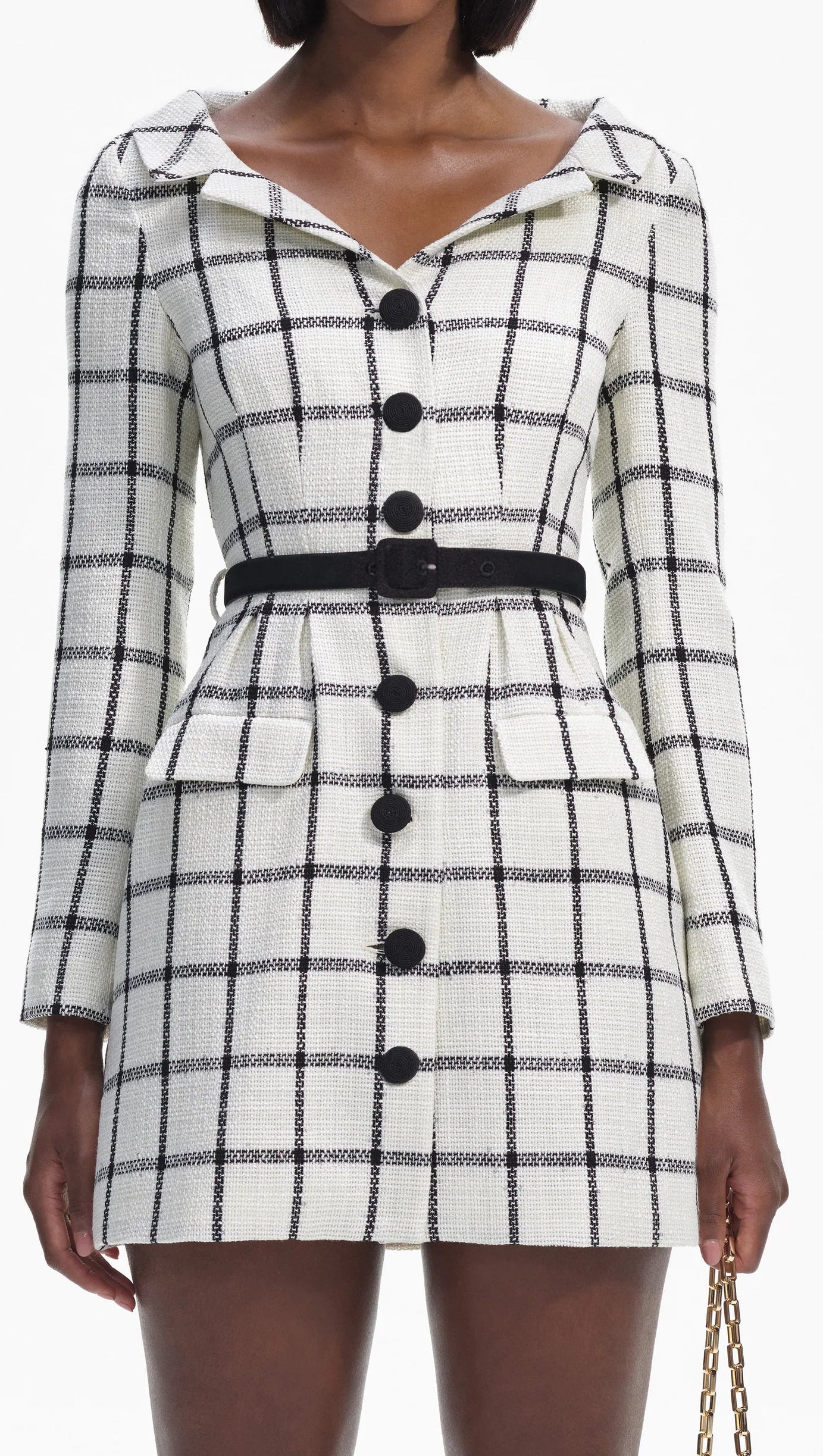 CREAM CHECK TAILORED MINI DRESS