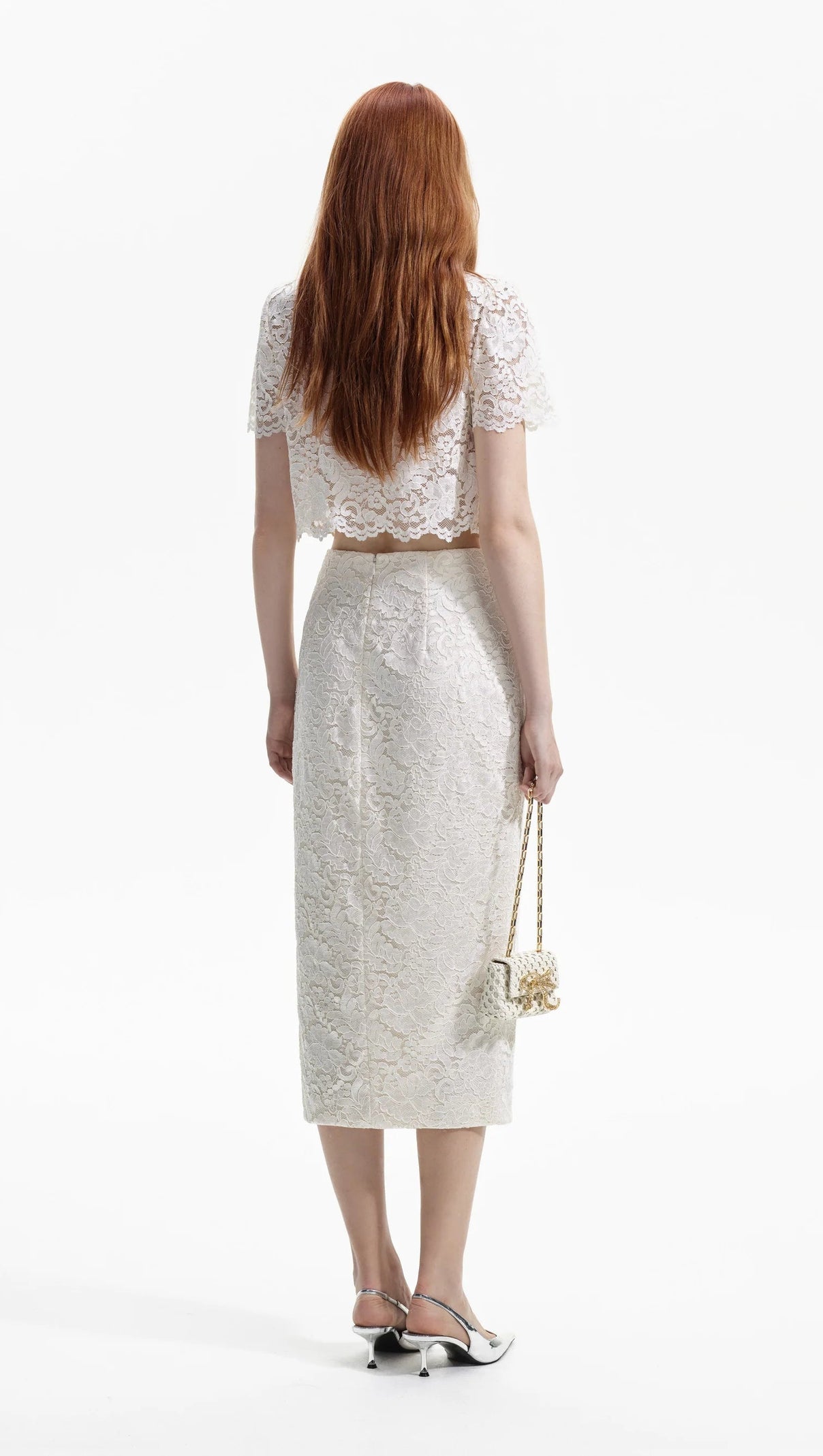 AIIZIE CREAM CORD LACE SPLIT MIDI SKIRT - product image