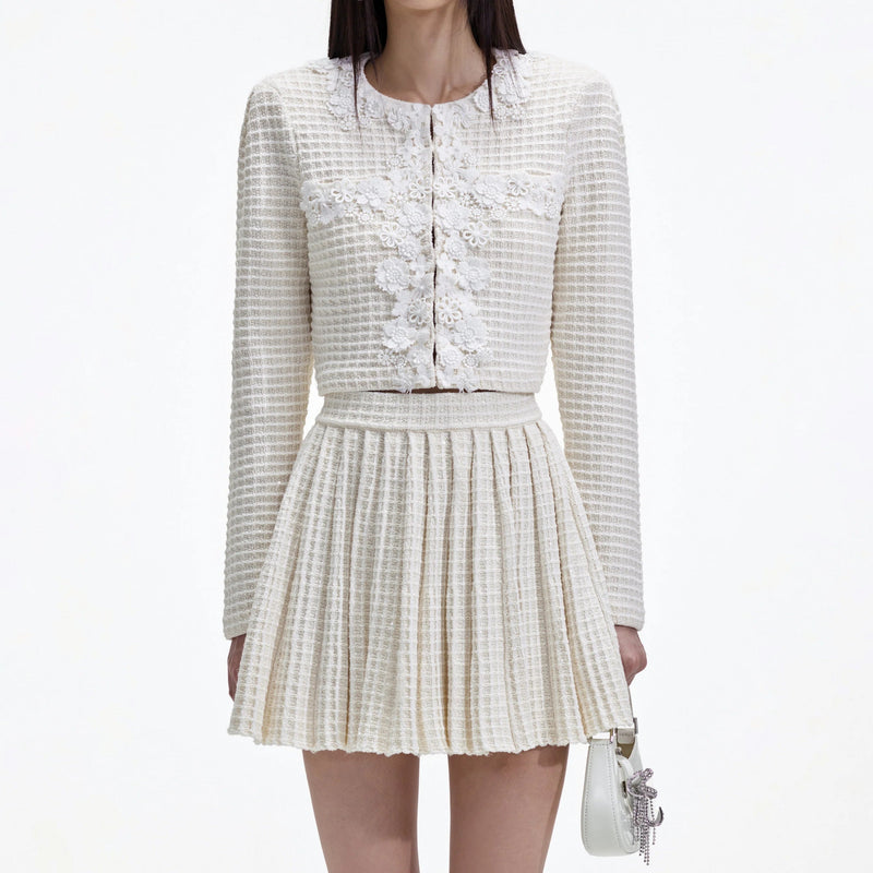 CREAM KNITTED MINI SKIRT