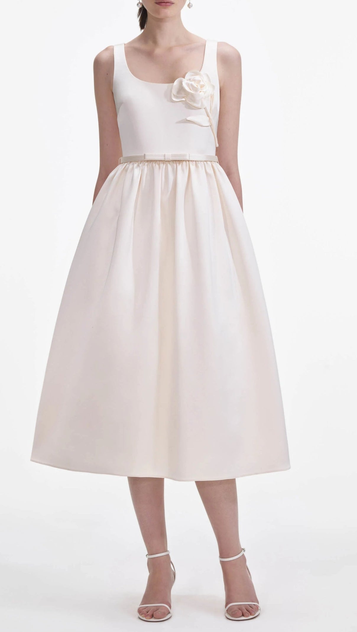 AIIZIE CREAM SATIN FLOWER MIDI DRESS - product image