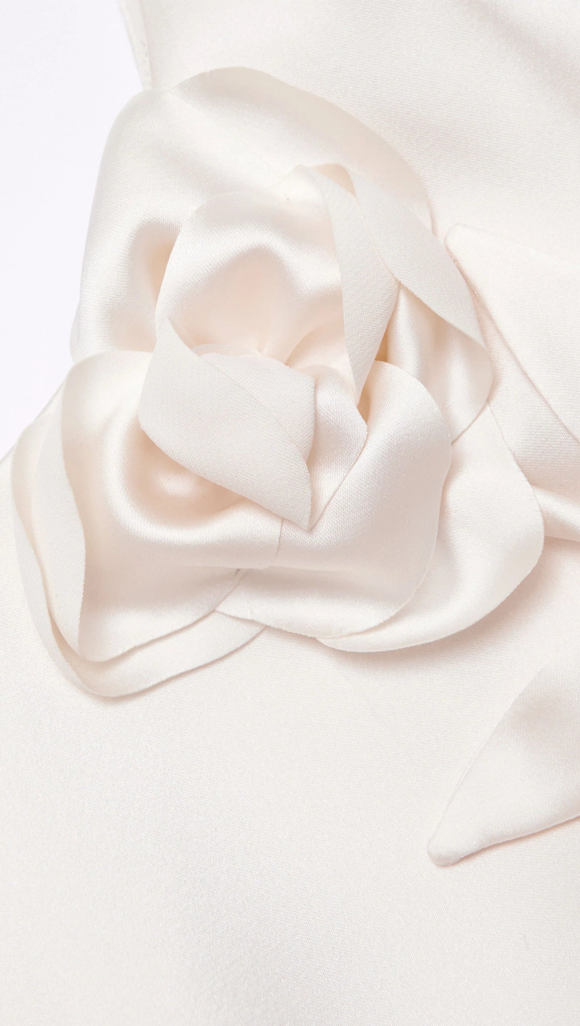 CREAM SATIN FLOWER MIDI DRESS