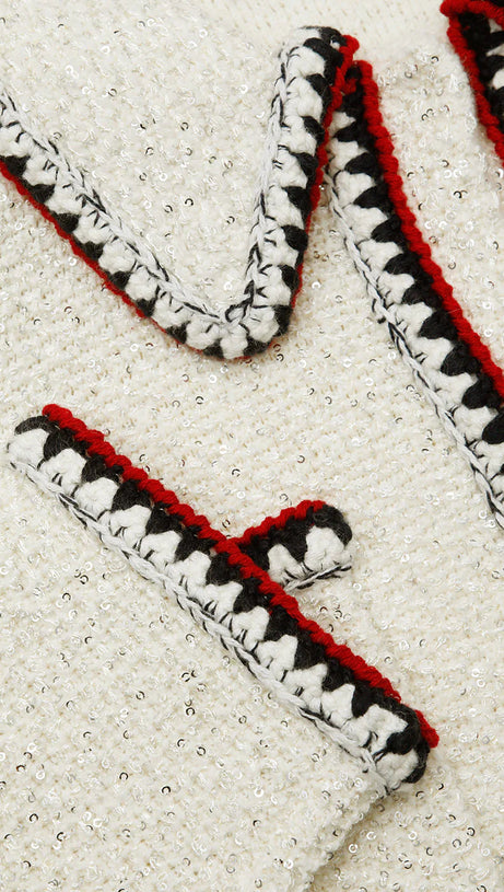 CREAM SEQUIN KNIT CARDIGAN