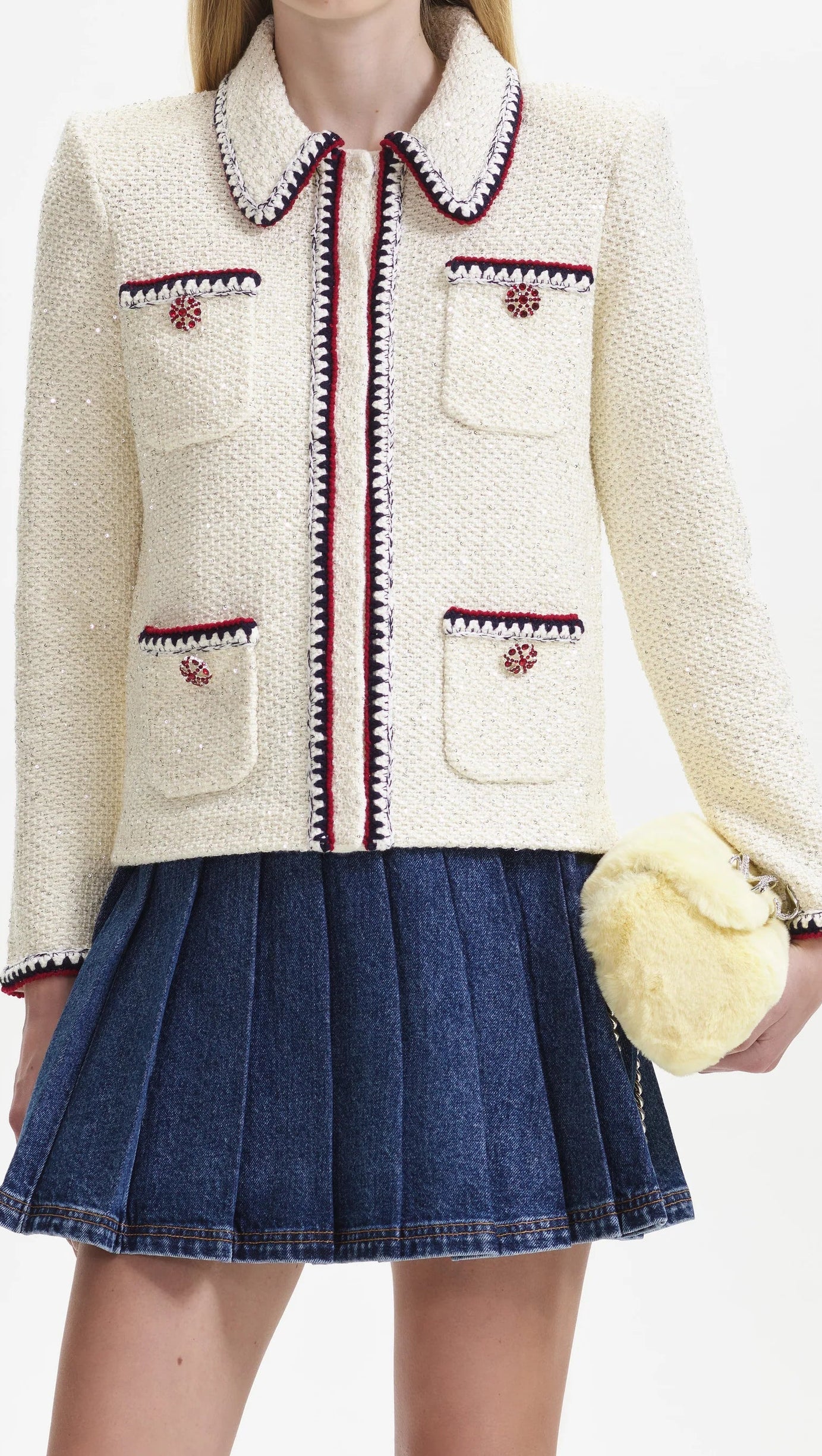CREAM SEQUIN KNIT CARDIGAN