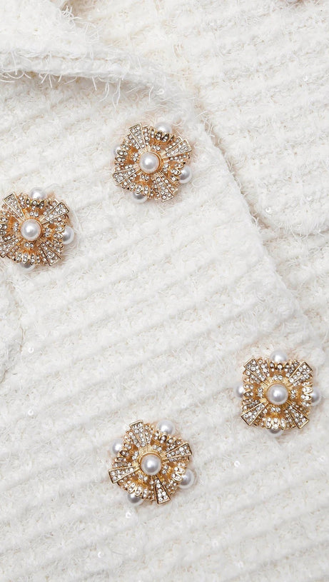 CREAM SEQUIN TEXTURED KNIT JACKET