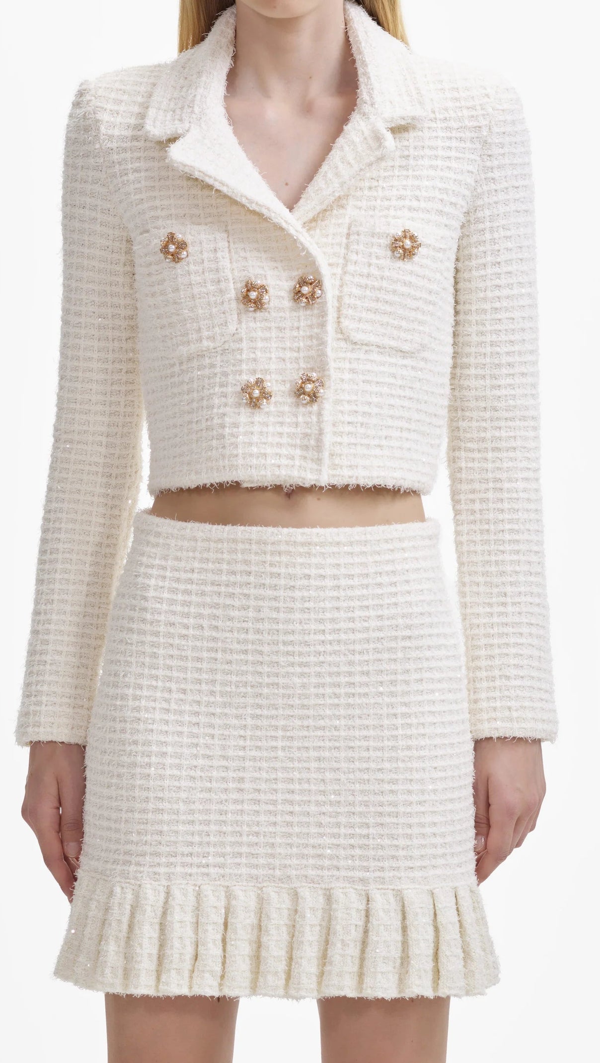 AIIZIE CREAM SEQUIN TEXTURED KNIT SKIRT - product image