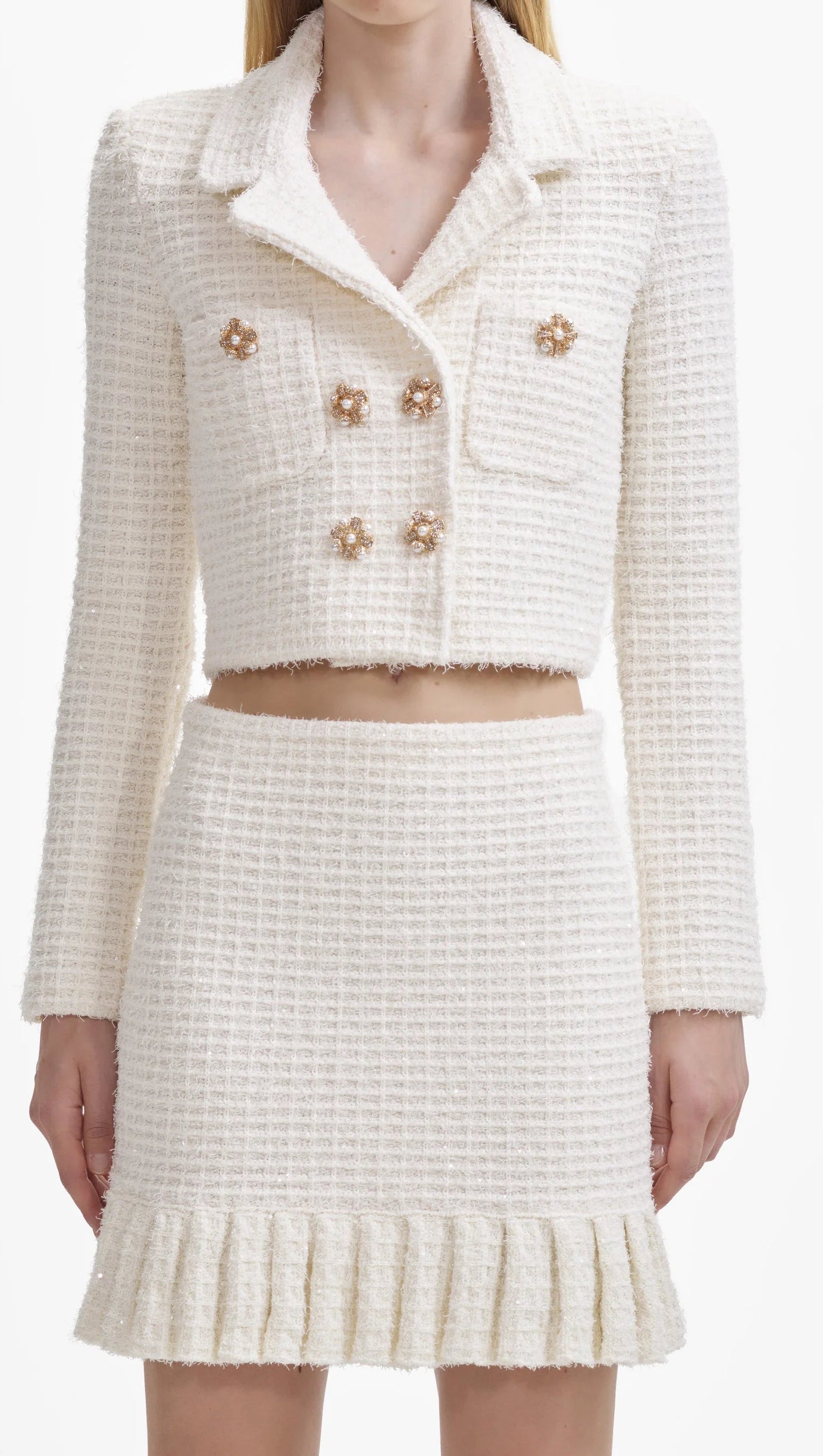 CREAM SEQUIN TEXTURED KNIT SKIRT