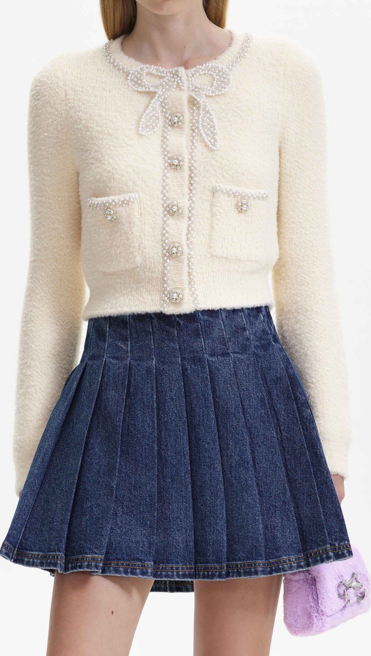AIIZIE CREAM SOFT KNIT BOW CARDIGAN - product image