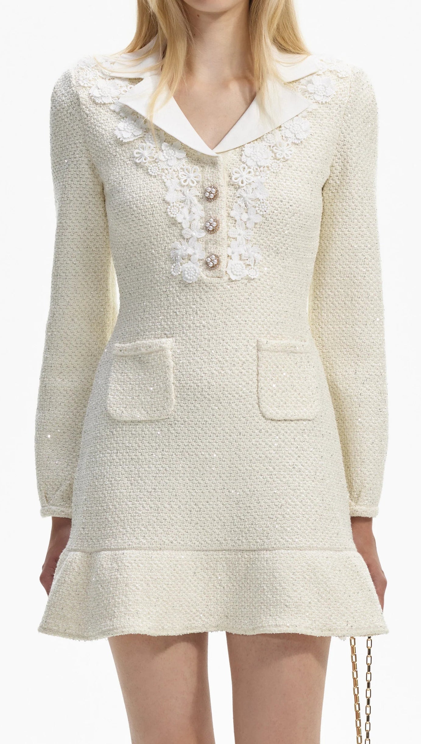 CREAM SEQUIN KNIT MINI DRESS