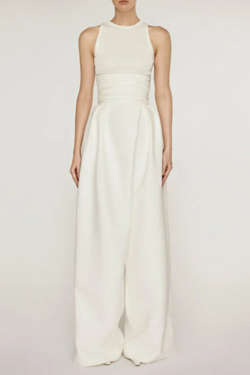 Ärmelloses Stretch-Tanktop-Set mit Bundfaltenhose in Weiß