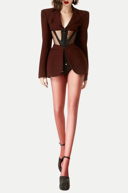 KAMRYN PANELED MESH BLAZER IN WINE
