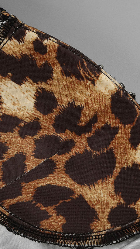 ANIMAL PRINT CRYSTAL BUSTIER A LINE MIDI DRESS