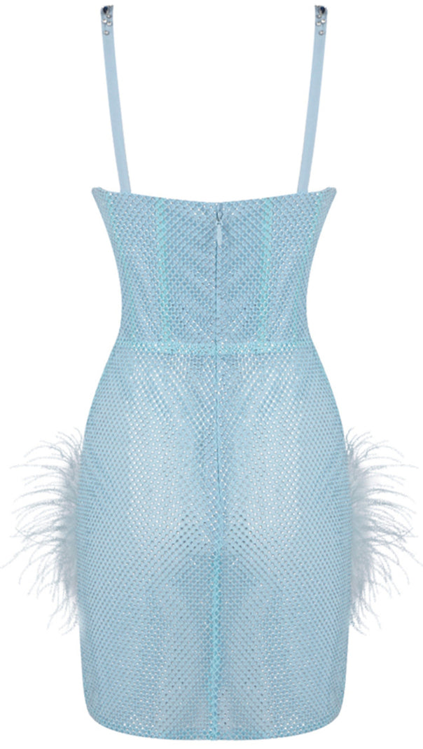 AIIZIE CRYSTAL BUSTIER FEATHER DETAIL MINI DRESS BLUE - product image