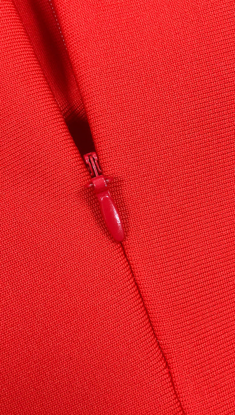 ABITO LUNGO DRAPPEGGIATO CON CRISTALLI ROSSO