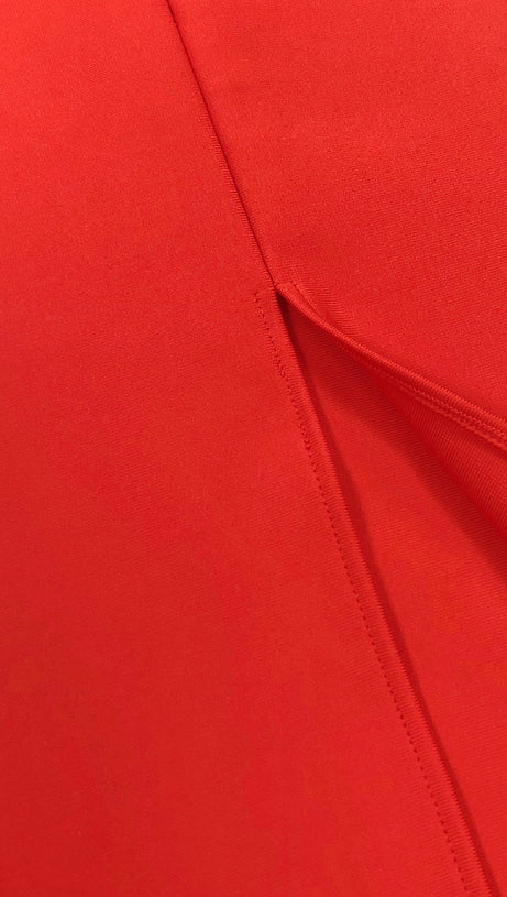 ABITO LUNGO DRAPPEGGIATO CON CRISTALLI ROSSO