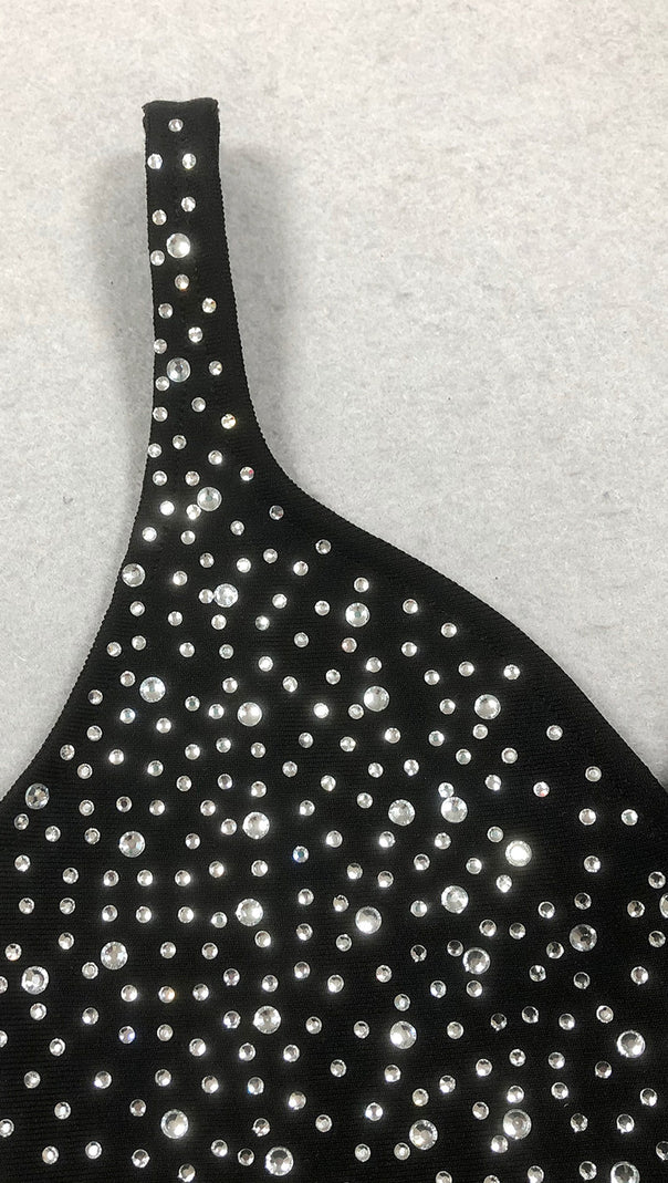 AIIZIE CRYSTAL VELVET SINGLET MAXI DRESS IN MIDNIGHT BLACK - product image