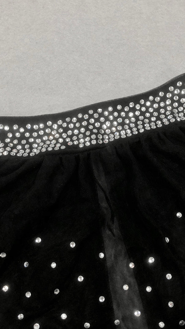 AIIZIE CRYSTAL OVERLAY MAXI DRESS BLACK - product image