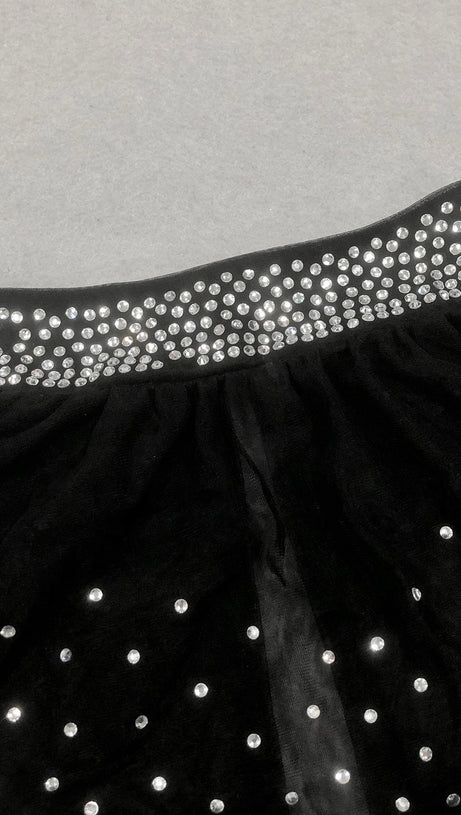 ABITO LUNGO CON SOVRAPPOSIZIONE DI CRISTALLI NERO