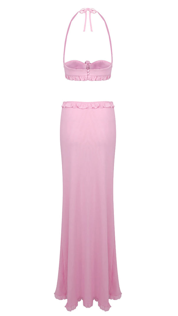 IVY FLOWER TOP ROCKANZUG MIT RÜSCHENBESATZ IN PINK