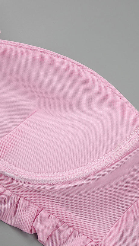 IVY FLOWER TOP RUFFLE TRIM SKIRT SUIT IN PINK