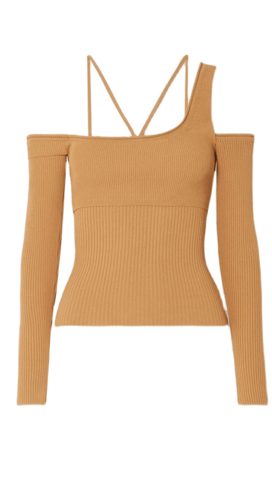 CUTOUT OFF-SHOULDER ASYMMETRIC SWEATER.