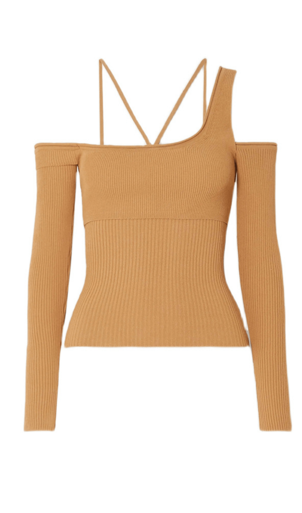 Asymmetrischer Pullover mit Ausschnitten und schulterfreiem Schnitt. 