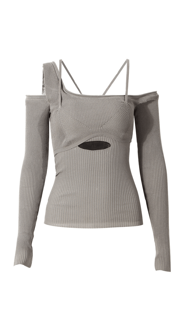AIIZIE CUTOUT OFF-SHOULDER ASYMMETRIC SWEATER. - product image