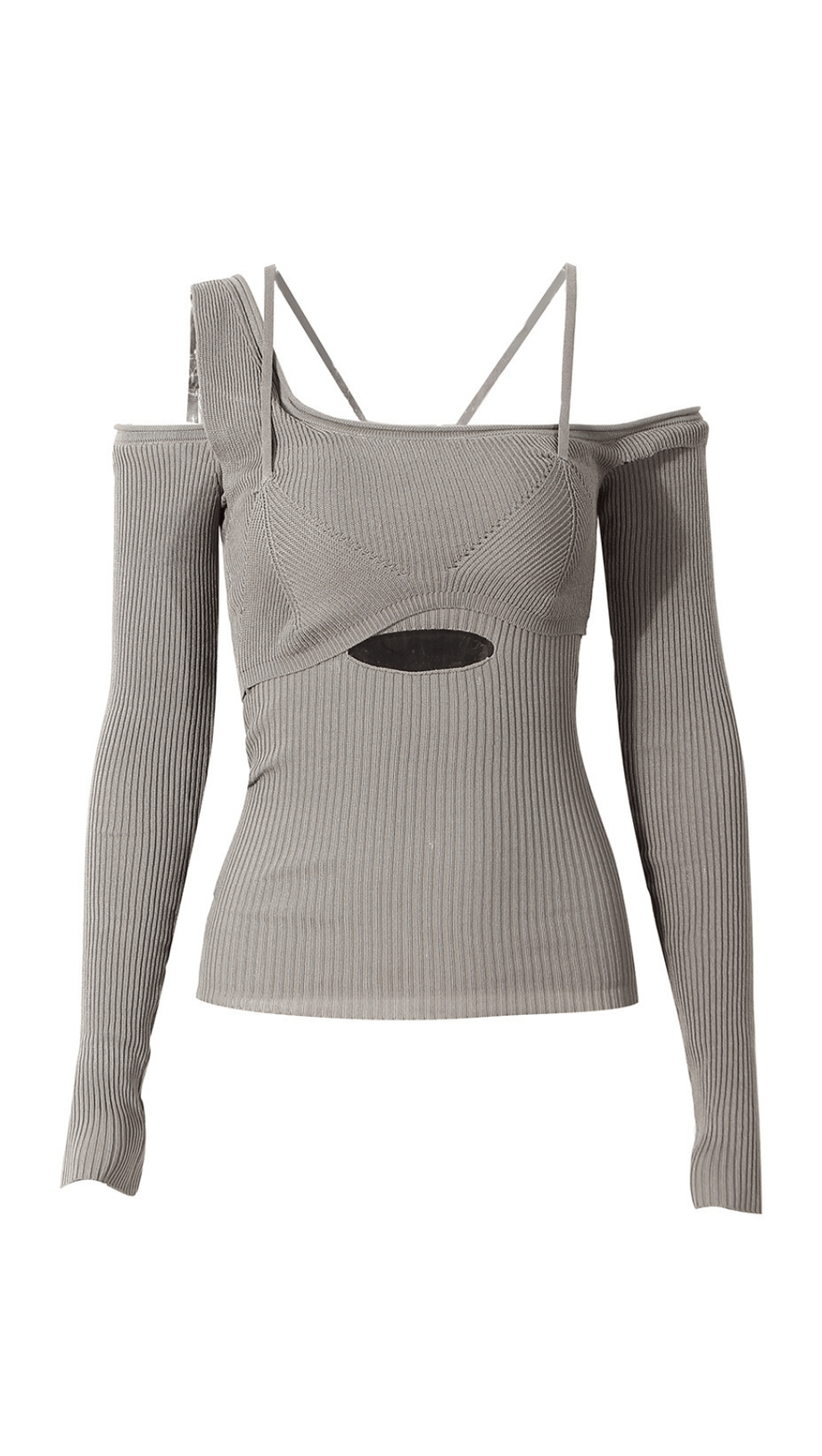 CUTOUT OFF-SHOULDER ASYMMETRIC SWEATER.