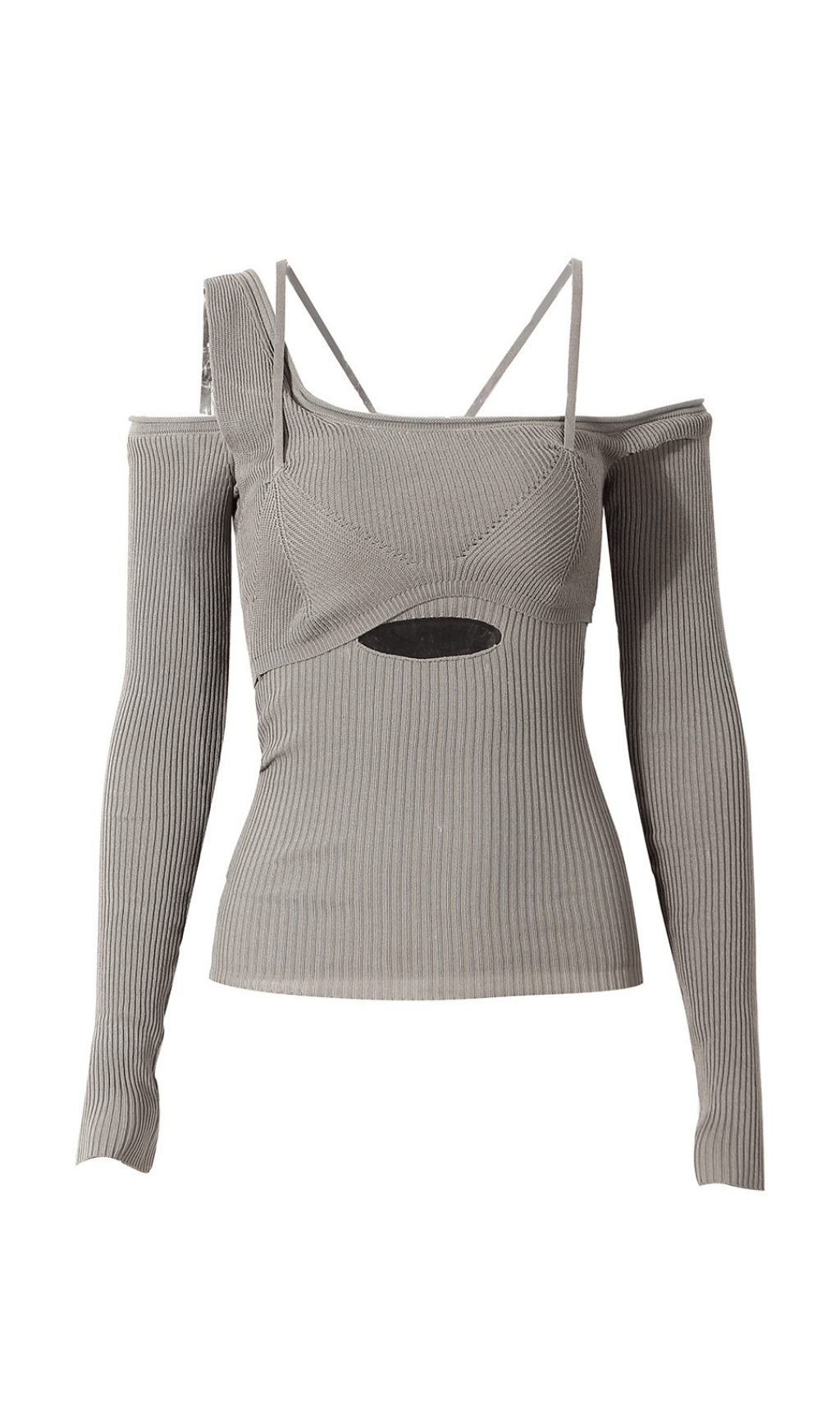 Asymmetrischer Pullover mit Ausschnitten und schulterfreiem Schnitt. 