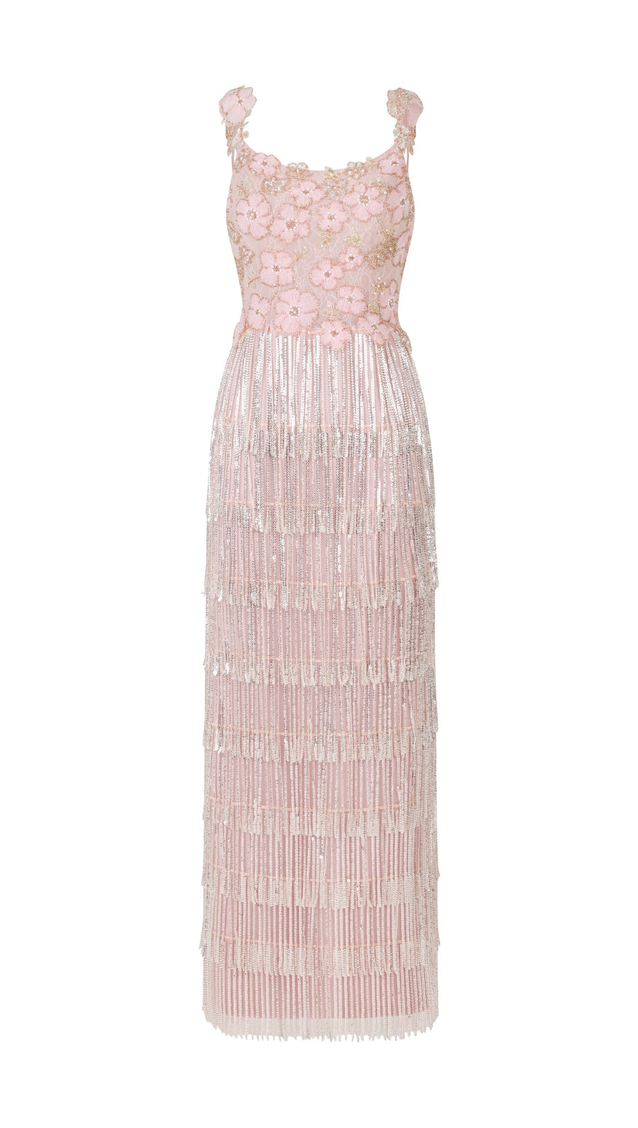 Opala Sleeveless Flowers Diamond Tassels Maxi Dress