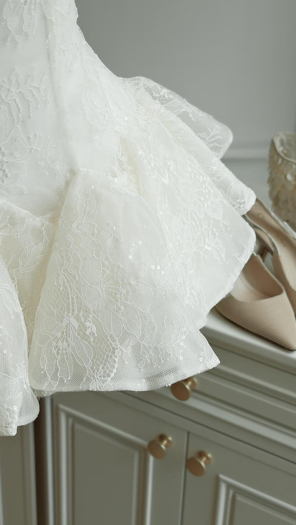AIIZIE KELLY SEQUIN LACE PUFFY MINI DRESS IN WHITE - product image